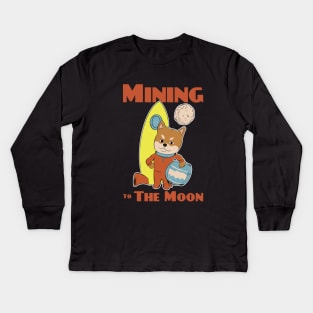 Mining to the moon - Shiba astronaut crypto coin investor Kids Long Sleeve T-Shirt